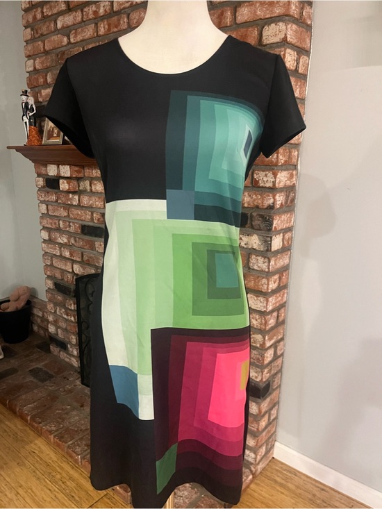 Desigual Dresses & Skirts - Desigual PTP 19 Black Shift Dress with Green, Teal & Pink Geometric Blocks .